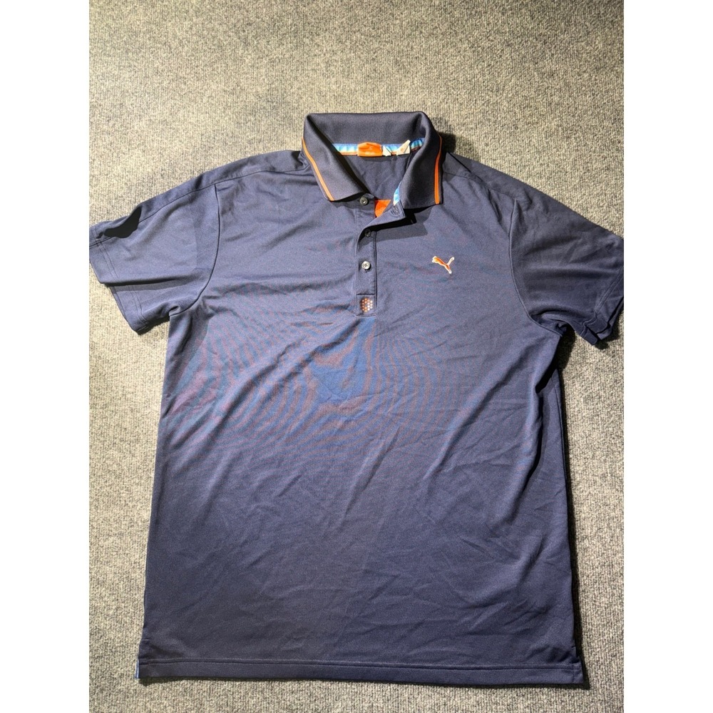 Puma Sportlifestyle Mens Large Navy Blue Orange Performance Golf Polo Shirt L